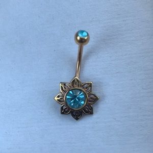 Gold with blue flower belly button ring